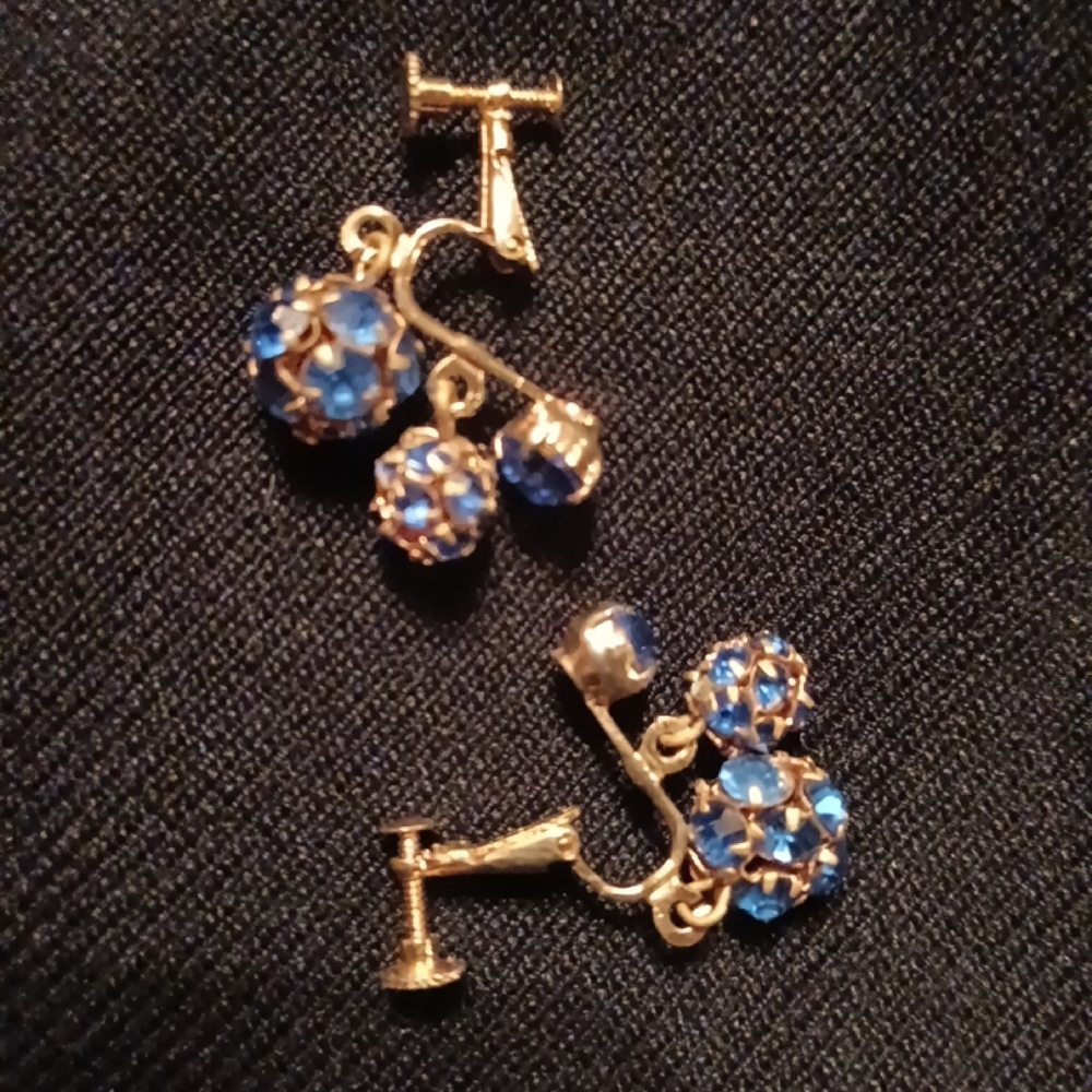 Gold and Blue Crystal Earrings